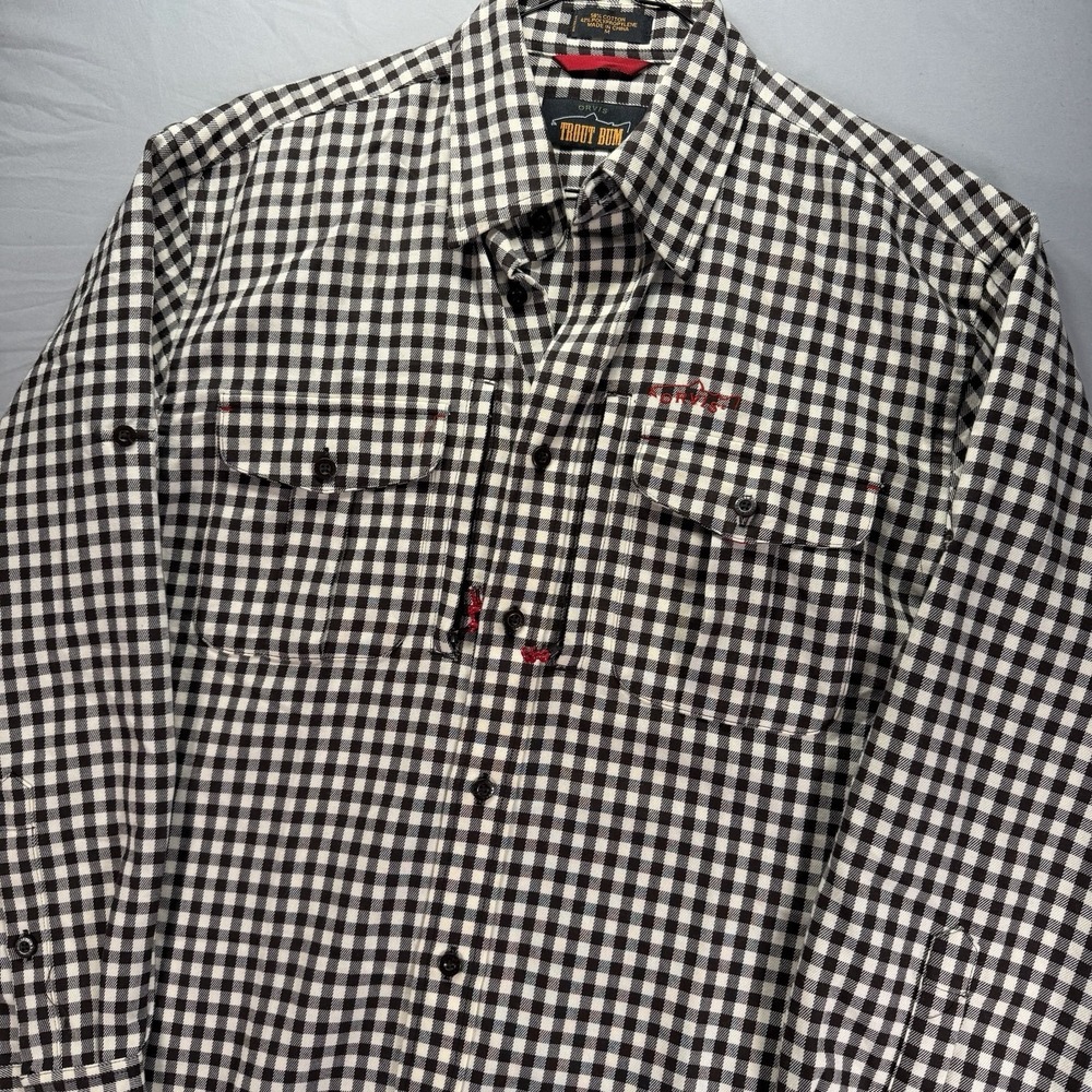 Orvis Trout Bum Flannel Shirt Mens Medium White Black Check Performance Stretch